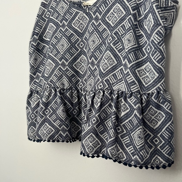 Lush Flowy/Ruffled Cropped Adjustable Printed Tank Top - Small in Blue & White - Picture 4 of 6